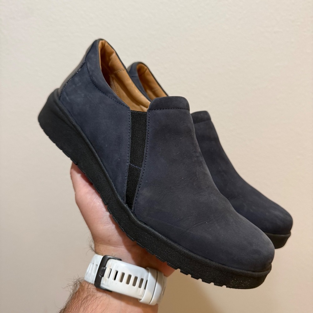 Samuel Hubbard Womens Navy Nubuck Leather Slip On Loafers W 1605-016 Size 9M